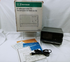 Vintage Emerson 5&quot; Black &amp; White AM/FM/PSB Portable Television 1984 VR 3... - £39.92 GBP