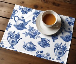 Chinoiserie Placemat Blue White Tableware Vintage Tea Party Decor Floral... - $167.34 MXN
