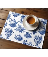 Chinoiserie Placemat Blue White Tableware Vintage Tea Party Decor Floral... - $165.87 MXN