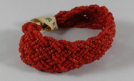 Rare Vintage 1950s Braided Coral Red Venetian Glass Seed Bead Bracelet Italy - £15.97 GBP