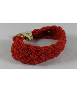 Rare Vintage 1950s Braided Coral Red Venetian Glass Seed Bead Bracelet I... - $27.40 CAD