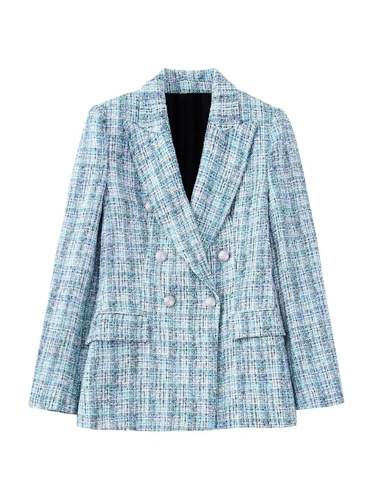 ZEVITY Women  Tweed Double Breasted Blazer Coat And  Waist Zipper Fly Shorts Fem - £113.07 GBP