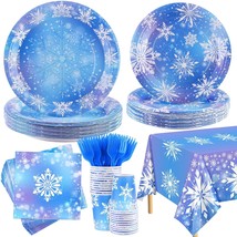 145 Pieces Frozen Birthday Party Supplies Disposable Tableware Winter Snowflake  - £38.48 GBP