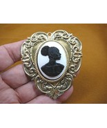 (CA20-62) RARE African American LADY white + black CAMEO heart brass Pin... - £27.98 GBP