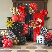 153Pcs Casino Theme Party Decorations, Black Red Gold Balloon Garland Arch Kit W - £21.67 GBP