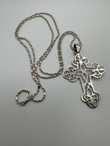 Huge Vintage Sterling Silver Cross 7.9cm X 4.8cm Necklace 36” NB7 - $112.93