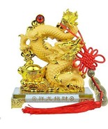  Chinese Zodiac Dragon Bunny Year Golden Resin Collectible Figurines De - £45.45 GBP