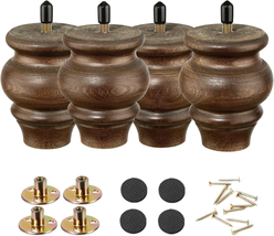 Wood Furniture Legs 3.5 Inch Sofa Legs Set of 4 round Brown Couch Feet Sofa Repl - £23.09 GBP