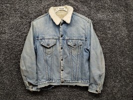 Vintage Levis Sherpa Lined Denim Jean Jacket 42 Blue Snap Close Distressed - £55.88 GBP