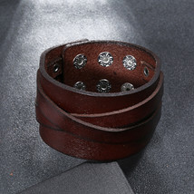 New Punk Genuine Leather Bracelet for Men Wide Vintage Wrap Bracelets Female Mal - £10.39 GBP