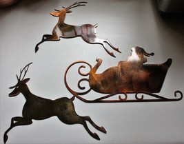 Santa Sleigh &amp; Reindeer - Christmas Décor - Metal Wall Art - Copper Sizes Vary - £30.01 GBP