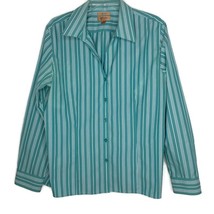 Gold Label  Womens Blouse Size 18 Long Sleeve Button Front Turquoise Stripe - $13.97