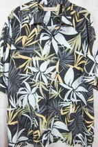 GORGEOUS Tommy Bahama Black W/ Light Blue Leaves Pattern Silk Hawaiian Shirt XL - £35.88 GBP