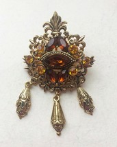 Vintage brooch with Honey / Orange glass stones Czech jewellery 60s - £21.33 GBP