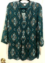 New Wt Charter Club Women’s BUTTON-DOWN Blouse Size 1X Blue Print Pleated Front - £13.40 GBP