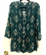 NEW WT CHARTER CLUB WOMEN’S BUTTON-DOWN BLOUSE SIZE 1X BLUE PRINT PLEATED FRONT - $16.82