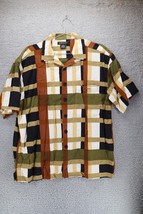 Trust Men&#39;s Button Up Shirt Color Block Brown Linen Short Sleeve Size M - £14.01 GBP