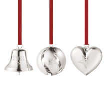 2021 Georg Jensen Christmas Holiday Ornament Set 3pc Bell, Ball & Heart Silver - £61.14 GBP