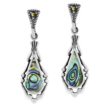Art Deco Teardrops Abalone Shell Marcasite and Sterling Silver Dangle Ea... - £15.68 GBP