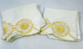 Vintage Pillowcases Handmade Crochet Set 2 Yellow Flowers Cottage Farmhouse - £14.21 GBP