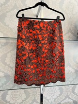 SUSAN E. RILEY Orange &amp; Brown Floral Overlay Skirt w/Scalloped Hem Sz 10 $350 - £95.11 GBP