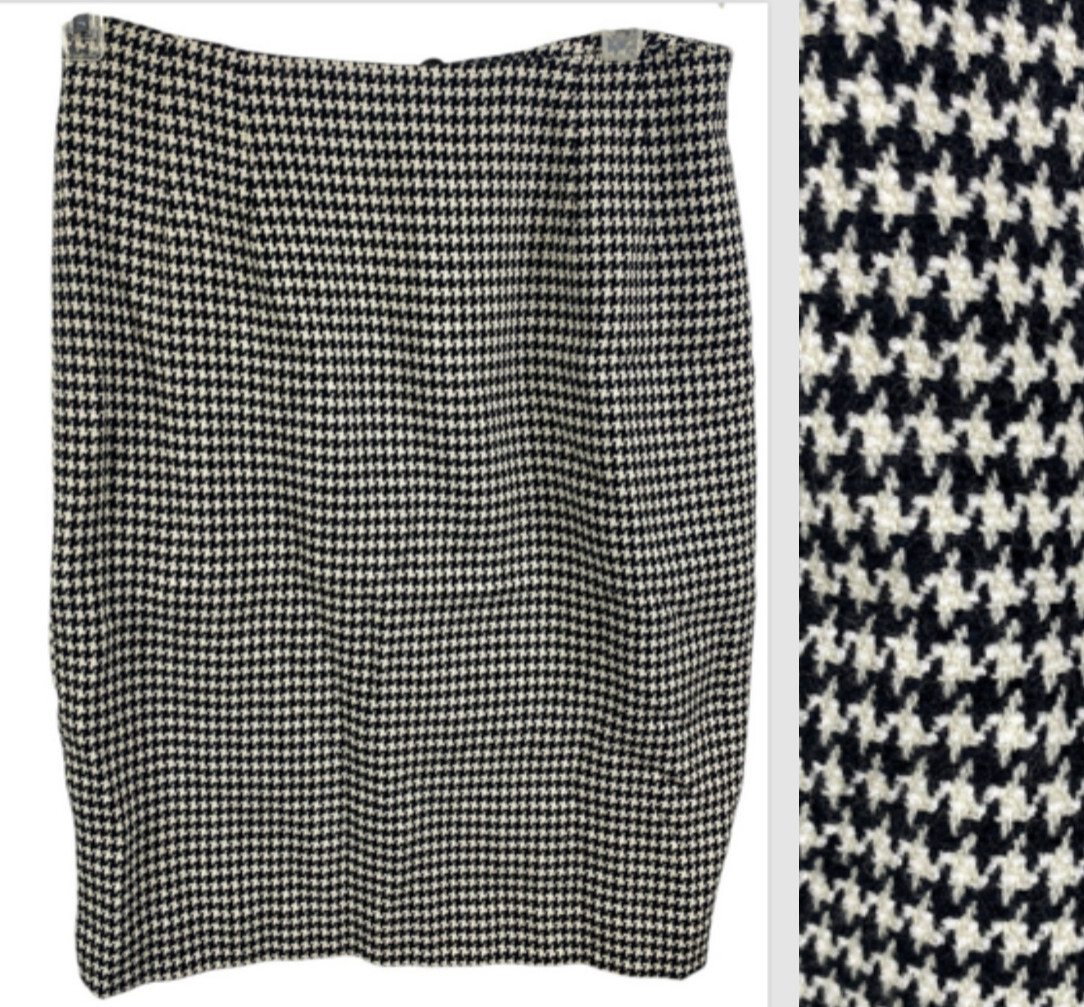 Talbots Skirt 6P Black White Houndstooth Wool Pencil Vintage Preppy Old ... - $39.73