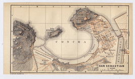 1898 Original Antique Map Of San Sebastian / Biscay / Basque Country / Spain - £21.43 GBP