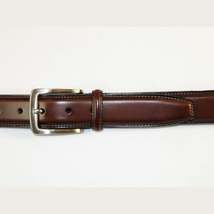 Men VALENTINI Leather Belt Stitch down Classic Pin Buckle V711 Brown New image 3