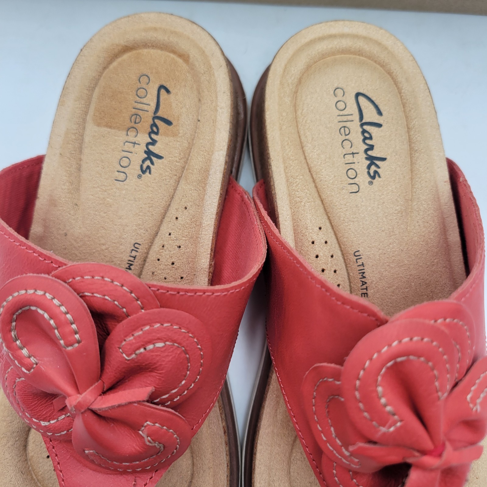 Clarks Women's Brynn Style Flat Sandal Bright Coral Leather Size 5.5 Comfort Item image 6