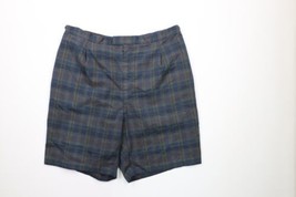 Vintage 50s Streetwear Mens 36 Faded Flat Front Chino Shorts Blue Plaid USA - £46.47 GBP