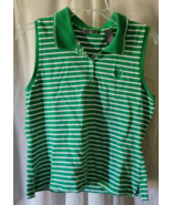 Women&#39;s Liz Claiborne Petite Medium Shirt Green and White Stripe Sleevel... - $12.99