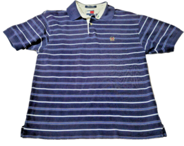 Tommy Hilfiger Polo Shirt Large Mens dark Blue Logo Striped Casual Short Sleeve - £10.71 GBP