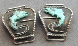 Silver Figural Carved Turquoise Fish Southwest Watch Tips 17mm - £99.68 GBP