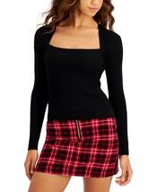 Hooked Up by IOT Juniors Faux-Shrug Ribbed Sweater,Black,X-Large - $32.99
