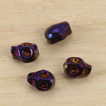 Purple Skull Beads Glass AB Halloween Findings Jewelry 10mm Gothic Skeleton 10pc - £4.26 GBP