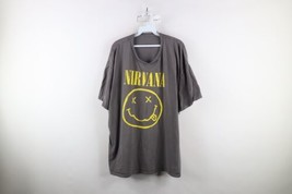 Retro Mens 3XL Faded Spell Out Smiley Face Nirvana Band T-Shirt Gray Cotton - £30.26 GBP