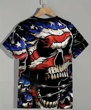 T Shirt 3-D Skull US Flag Colors Double sided Short Sleeve Adult Sz Larg... - $21.78