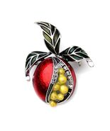 CUTE POMEGRANATE PIN 1.6&quot; Gold Silver Red Purple Enamel Fruit Brooch Rhi... - $12.47 CAD