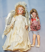 1940s Composition Doll Lot of 2 Hollywood Girl Bride 8.5&quot; and 5.5&quot; PARTS REPAIR - £23.69 GBP