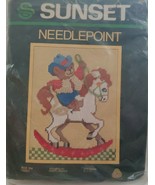 Sunset Needlepoint 1983 Ride &#39;Em Teddy Riding Rocking Horse Kit 9 x12 Vt... - $27.22 CAD