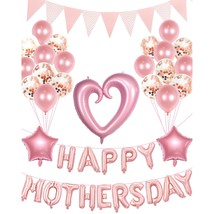 Happy Mother&#39;S Day Balloons Set, Pink Rose Gold Mothers Day Banner Letter Balloo - £21.81 GBP