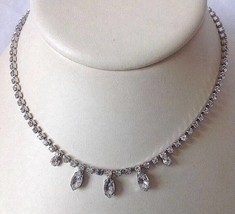 Vintage Rhinestone Tear Drop Necklace Silver Prong Setting Unsigned Esta... - £23.99 GBP