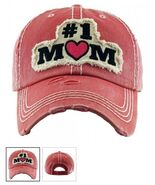 #1 MOM Baseball Cap Distressed Red Coral NWT - €16,53 EUR