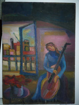 Impress. Painting Oil/C m/b &quot;Woman, Cello &amp; Still Life&quot; Signed R.Minges, 70x50cm - £138.54 GBP