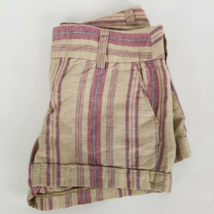 Ann Taylor Loft Shorts Adult 2 Striped Linen Blend Beige Plum Cuffed Womens - £7.76 GBP