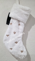 Rachel Zoe White Faux Fur Christmas Stocking Gold Coquette Bows Rhinesto... - €31,80 EUR
