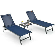 3 Pieces Patio Chaise Lounge Chair and Table Set for Poolside Yard-Navy ... - $248.41