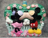 Cute Disney Kissing Mickey Mouse &amp; Minnie Mouse Cookie Jar Colorful Flow... - $95.00