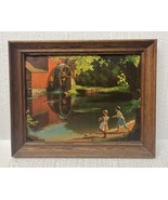 Vtg Paul Detlefsen Framed 13.25&quot; 16.5&quot; Print Litho Old Mill Stream Wood ... - £47.42 GBP