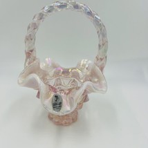 Fenton Basket Butch Wright Carnival Glass Pink Opalescent Home Decor Han... - £58.08 GBP